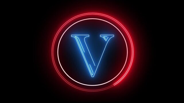V letter minimal single alphabet logo animation in round circle dark background