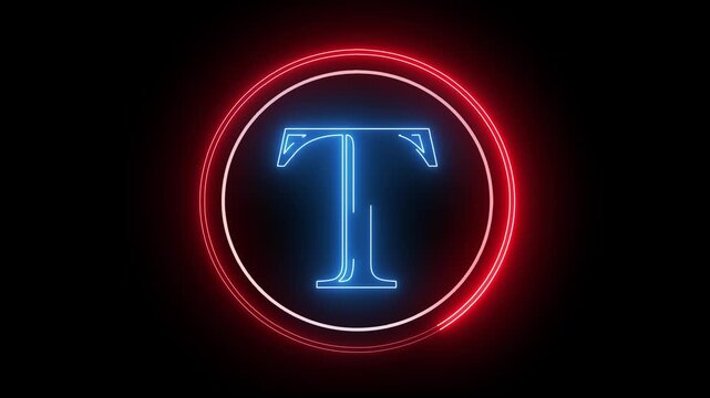 T letter minimal single alphabet logo animation in round circle dark background