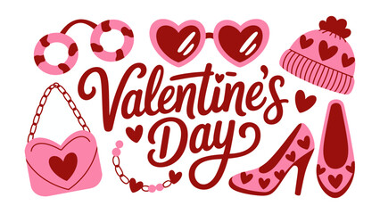 Valentine's Day Emblems of Affection: A visual collection of charming Valentine's Day themed accessories, expressing the joy and celebration of love. 