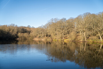 Fototapeta premium English countryside in the Winter with lake view