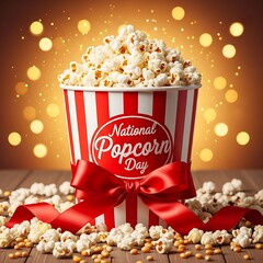 National popcorn day celebration with red and white bucket