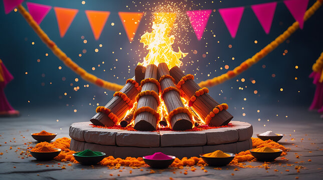 Ceremonial Festival Fire with Marigold Garlands and Offerings, Traditional Ritual Celebration
