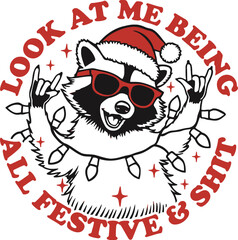 Festive raccoon rock and roll Christmas design