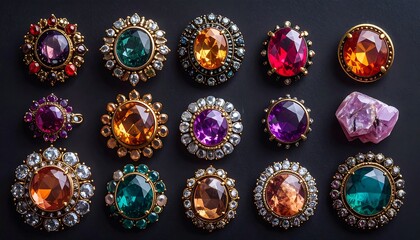Collection of Luxury Jewelry Rings with Precious Stones.