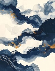 Abstract Dark Blue Swirling Art Design.