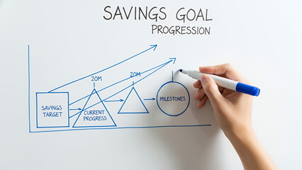 Savings Goal Progression Diagram on Whiteboard: Visualizing Financial Planning, Milestones, and Investment Tracking.