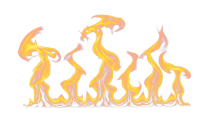 Realistic fire flames with vibrant orange and yellow colors on transparent background