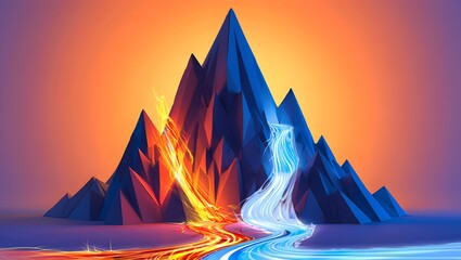 Abstract Duality Mountain Fire Water Energy Flow Background