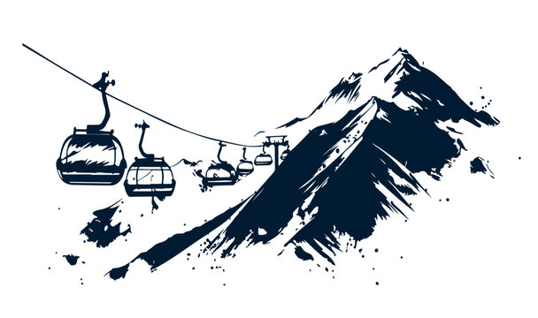 Landscape mountains. Sketch of ski resort.