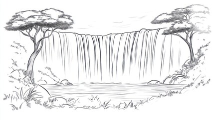 Waterfall sketch in a jungle