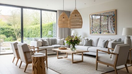 Obraz premium Modern living room interior isolated on white background