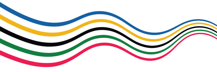 Wavy Intersecting Ribbons in Olympic Colors on White Background Keywords: wavy, ribbons, intersecting, Olympic colors, blue, yellow, black, green
