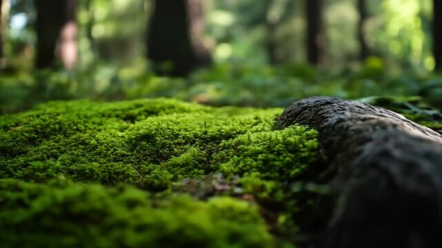 Close up view of vibrant green moss in a natural woodland environment