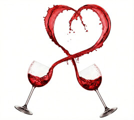 Alcohol splash in heart shape with glasses isolated for oktoberfest invitation