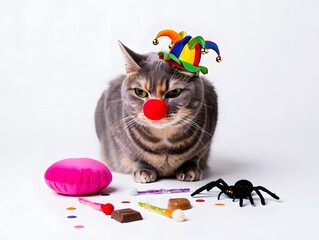 Funny cat costume clown nose jester hat party celebration humor