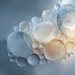 Floating oil and water bubbles creating a cloud-like formation