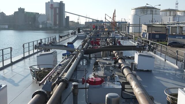Oil terminal perspective from vessel during offloading process