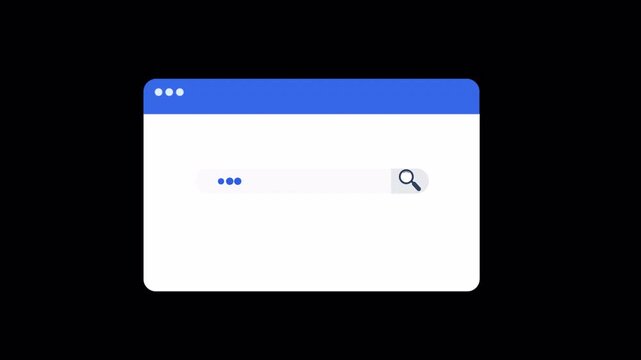 Minimal web browser window interface showing a blinking cursor followed by typing dots indicator on dark background. Clean UI design concept for search input activity and user interaction feedback.
