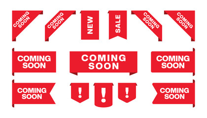 Coming Soon Promo Red Banner, Sticker and Label