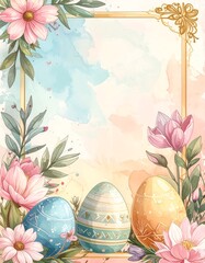 Easter Eggs with Floral Decorations and Frame.