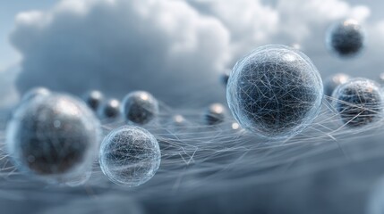 Abstract futuristic spheres interconnected by delicate threads