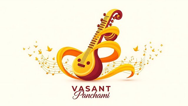Vasant panchami celebration with veena and music notes