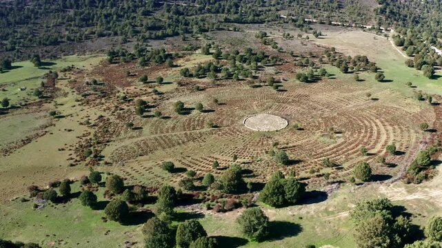 Aerial view of sad hill cemetery famous western movie location in spain