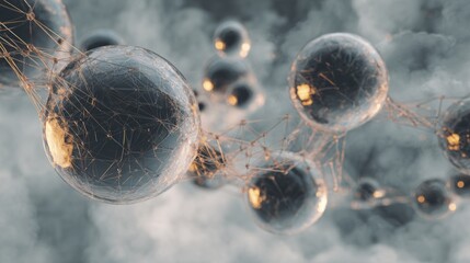 Abstract network of glowing spheres and lines