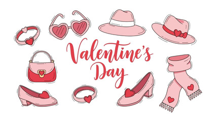 Valentine's Day Accessories: An array of charming accessories, each adorned with hearts, embodying the essence of Valentine's Day. It captures romance and the spirit of love.