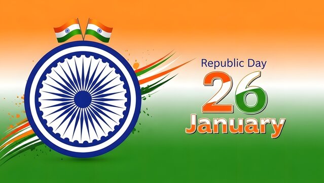 Republic day india 26 january celebrations with indian flag and ashoka chakra