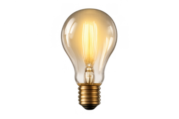 Glowing vintage filament light bulb creating bright ideas and innovative solutions, transparent background