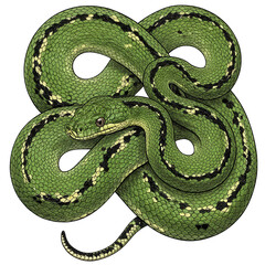 Green snake coiled illustration isolated on transparent background