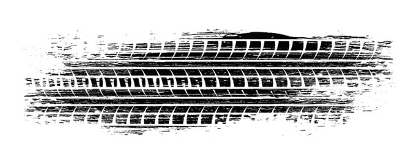 Black tire marks on road, Black rubber tire marks and tread marks, Tire trace track wheels texture and background, Auto tire tread grunge, Car wheel tyre tread track black tyre print, Top view. © ifon