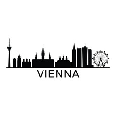 Fototapeta premium Black silhouette of vienna city skyline with famous landmarks and ferris wheel