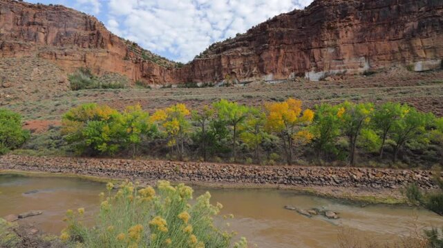 Steep, rocky walls of the scenic R&iacute;o Chama, or Chama River, Canyon below Abiquiu Dam in northern New Mexico, USA