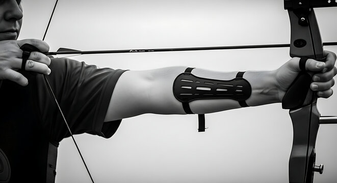 Man drawing bowstring back with arm extended in focused stance for archery practice