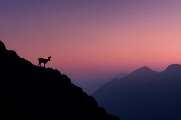 Majestic mountain goat at sunset peak