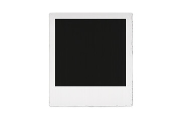 Instant camera print frame displaying a blank black area representing a memory placeholder, on transparent background