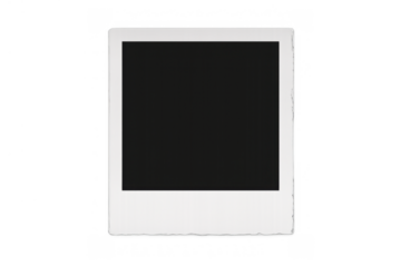 Instant camera print frame displaying a blank black area representing a memory placeholder, on transparent background