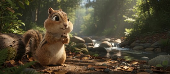 squirrel modern 3D animation and cartoon screenshot still in natural habitat - animated wildlife