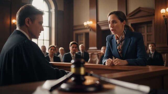 Courtroom concept with people in a government court of law with judge and attorneys