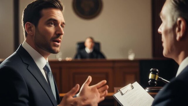 Courtroom concept with people in a government court of law with judge and attorneys