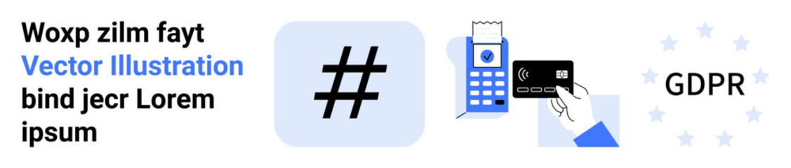 Obraz premium metadata tag element, card reader, GDPR stars, payment confirmation scene, user security concept. Ideal for security, payment processing, GDPR, data protection finance digital marketing simple