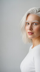 Model with White Eyebrows Posing Gracefully Against a Soft Background  