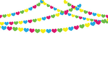 Heart's background, pink yellow blue green hearts tied in wire for decor for Valentine's day, greeting card, social media, banner, template, e-mail signature, business card, visiting card