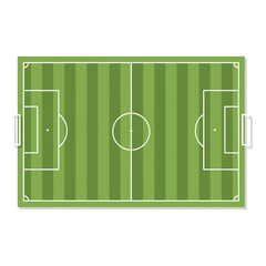 An overhead view of a vividly colored green soccer field displaying standard field markings and goal areas © GDMala02