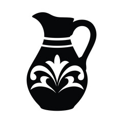 Elegant black silhouette of a classic pitcher with decorative elements