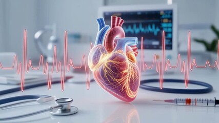Digital holographic heart is beating - pulmonary cardiac and healthcare technology and heart health medical examination - Powered by Adobe