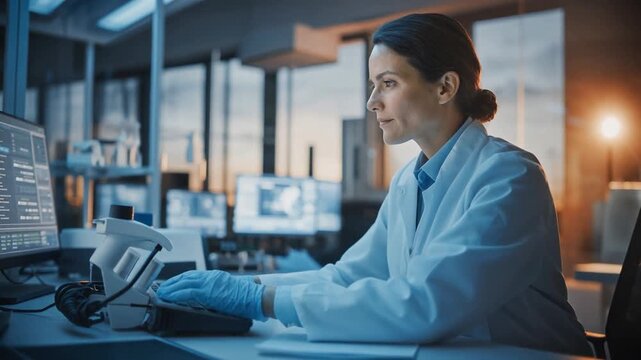 Scientist working in a biomedical facility - healthcare technology and scientific research concept
