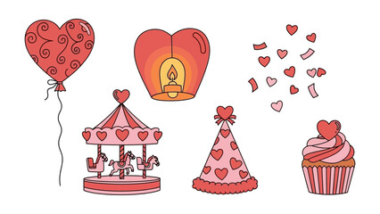 Sweet Symbols of Celebration: A charming array of heart-themed festive items, evoking joy, love, and delight, perfect for celebrations.